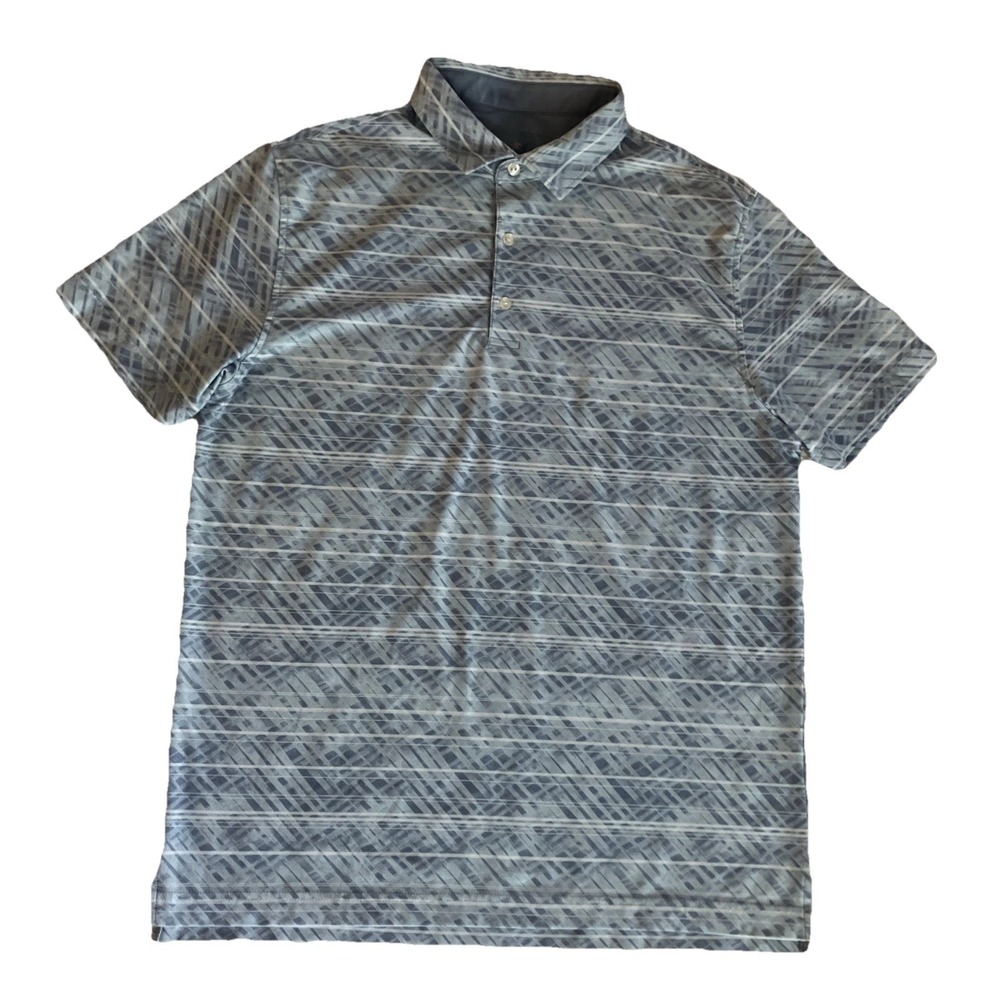 Hickey Freeman Polo Shirt Mens Medium Blue Geometric Golf Performance Stretch